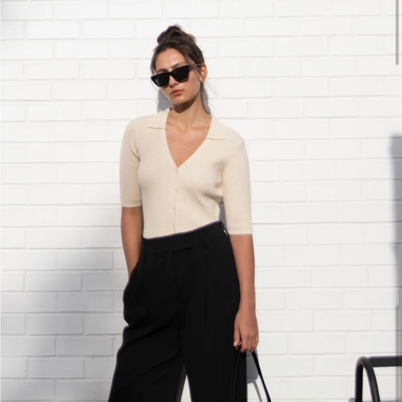 Oak + Fort Rib Knit Collared Button Up in Small Whitecap Grey - Picture 4 of 4